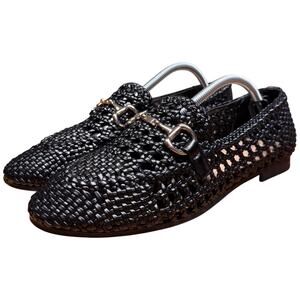 ALFANI Gayyle Women's 7.5 Woven Black Moccasins Gold Horse Bit Slip On Loafers